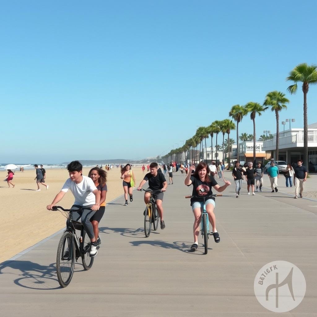 Adolescentes disfrutando de actividades en Mission Beach, San Diego