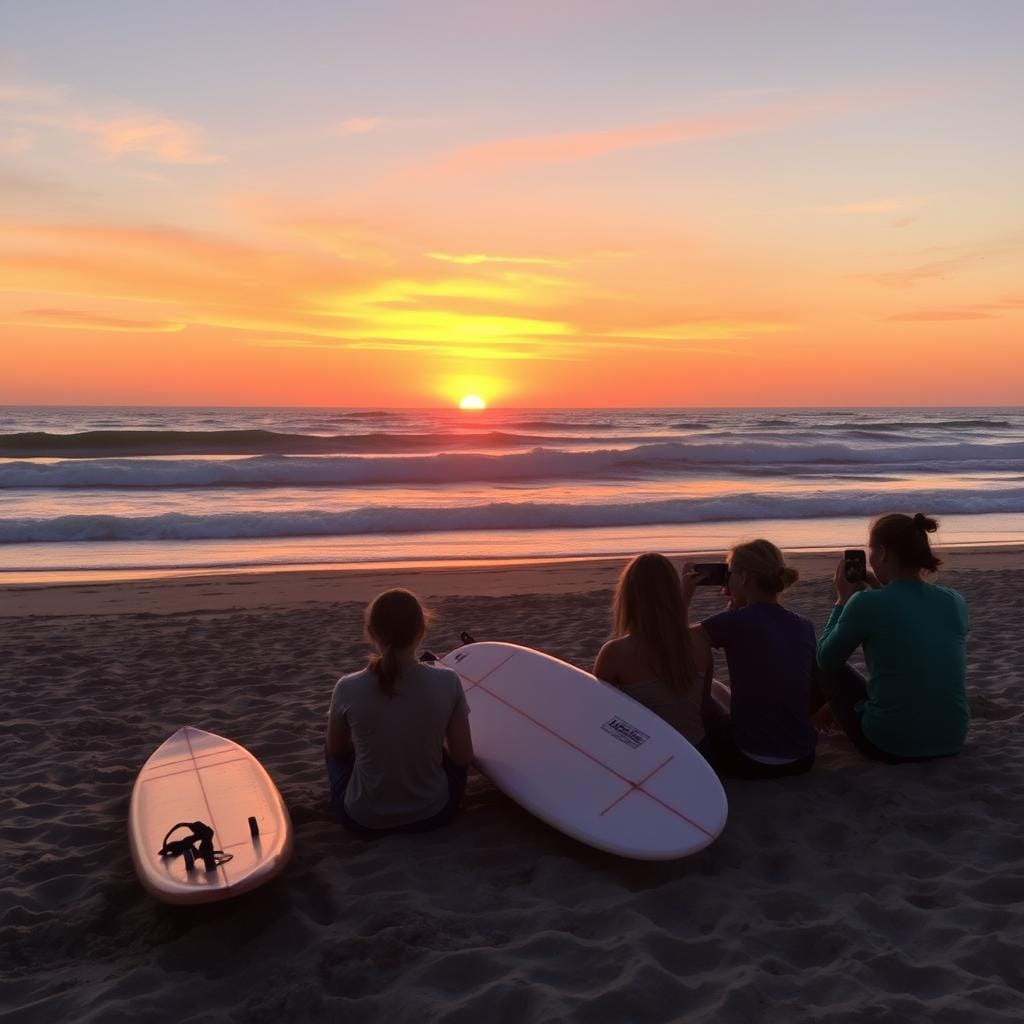 Atardecer en Pacific Beach después de clases de surf para adolescentes